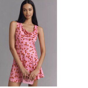 By Anthropologie Cowl-Neck Satin Mini Dress SIZE L PINK new with tag